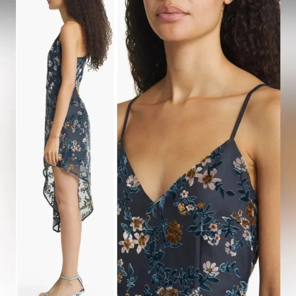 Lulus Evenings with You Dark Teal Floral Velvet Asymmetrical Dress - Picture 4 of 16
